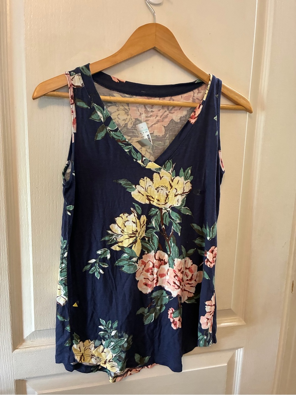 Maurices  24/7 Navy Floral V-Neck Tank Top with Yellow & Pink Blooms Size XS
